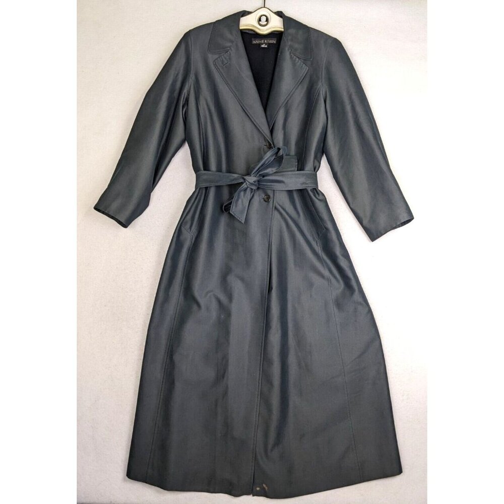 VINTAGE WOMEN'S GRAY BELTED TRENCH COAT JACKET REMOVABLE LINER - ANNE KLEIN - 14